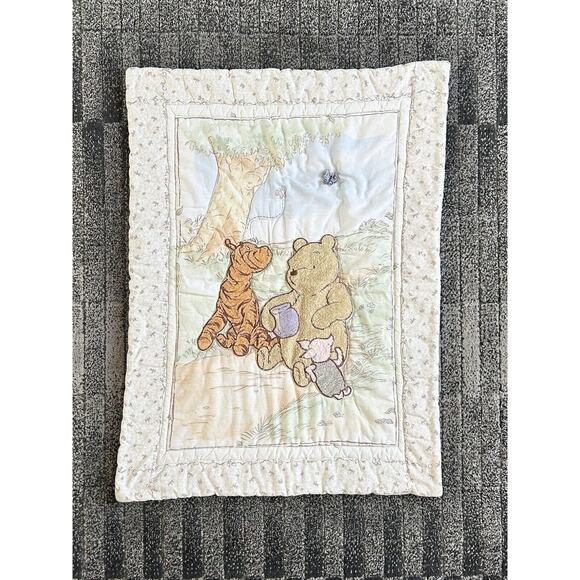 Vintage Classic Winnie The Pooh Crib Comforter Baby Quilt 32 x 42 Appliqué Fuzzy - Picture 1 of 4